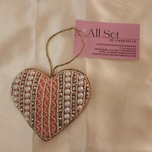 All Set by Gabrielle Pink Beaded Heart Ornament